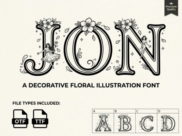 Jon Font: A Decorative Floral Typeface for Whimsical Branding